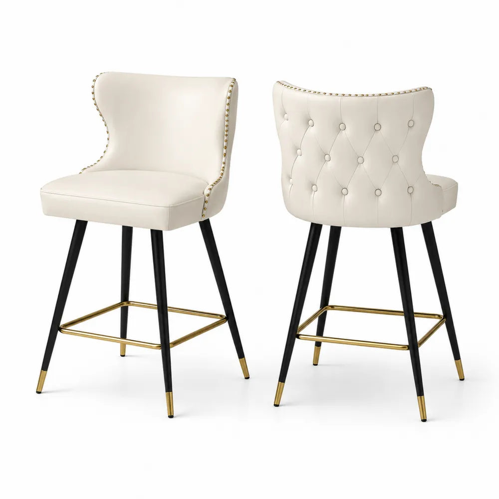 Set di 2 sgabelli da bar in pelle sintetica con gambe in metallo