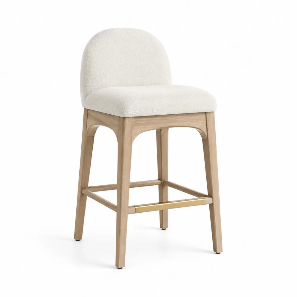 Sgabello in Legno di Rovere e Tessuto Bianco