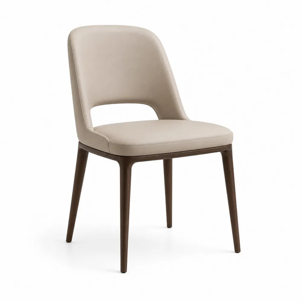 Sedia in legno e pelle sintetica beige