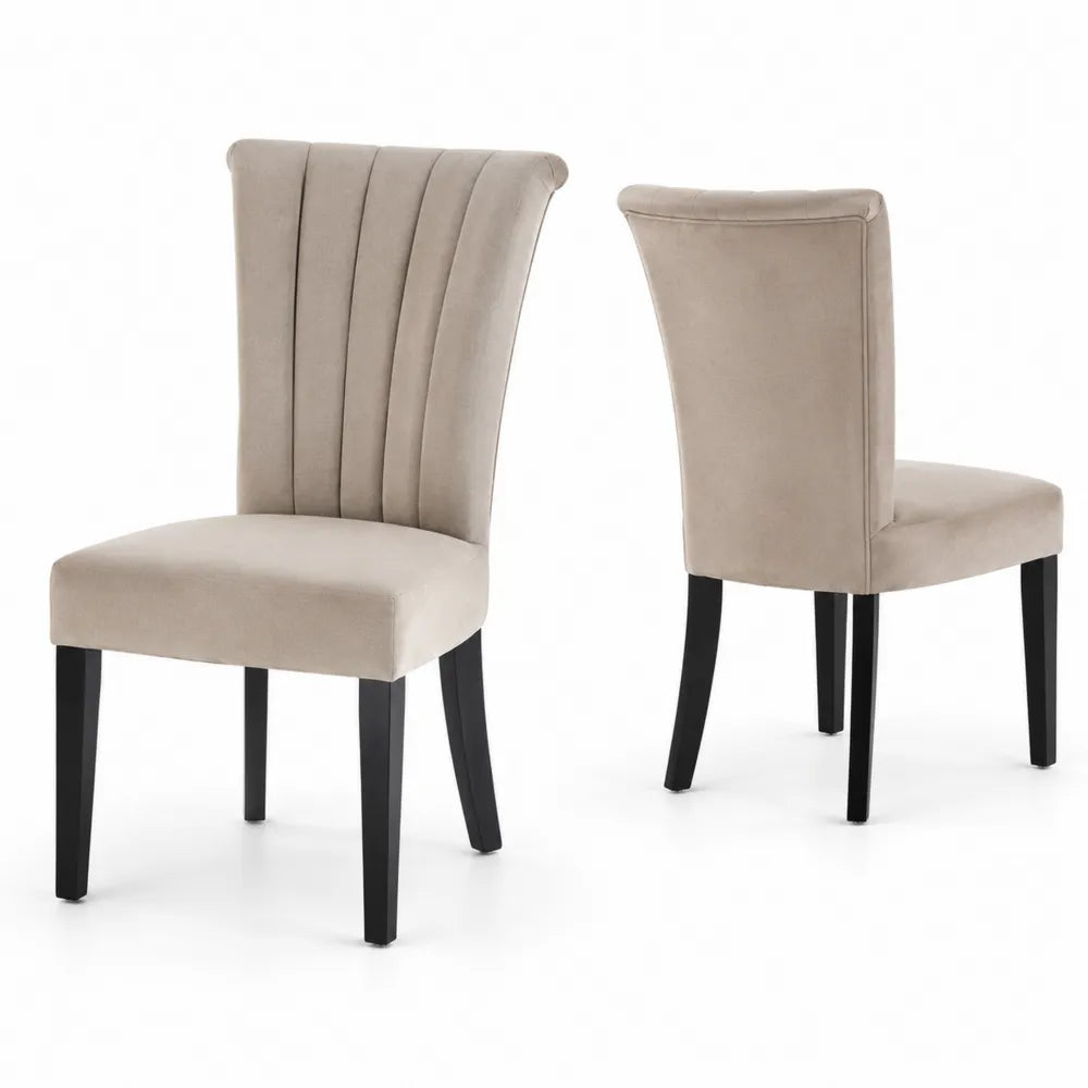 Set di 2 Sedie da Pranzo in Velluto Beige con Gambe in Legno