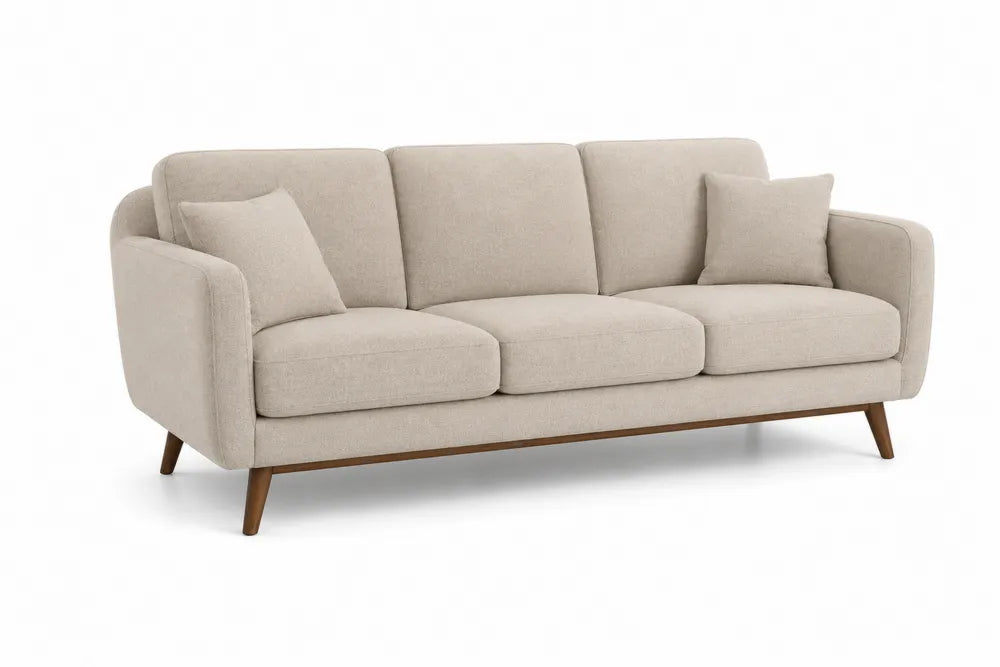 Divano tre posti in tessuto di cotone e legno beige