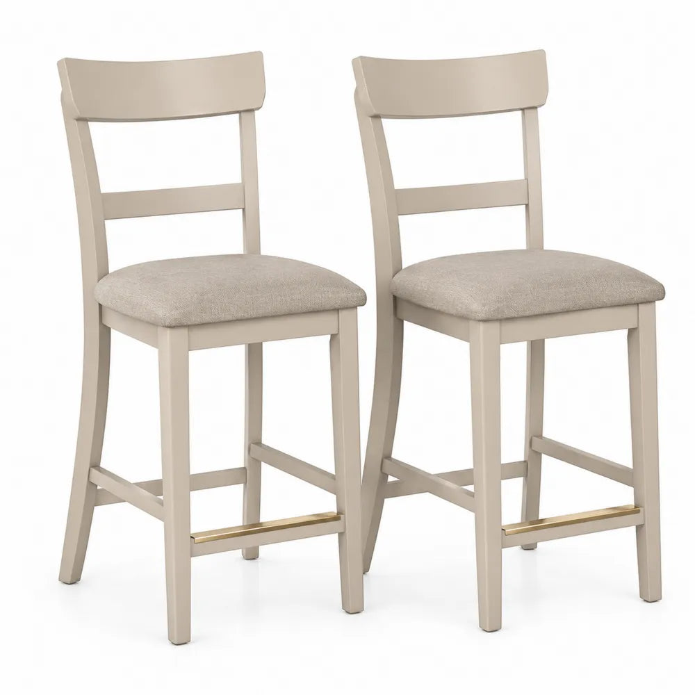 Set di Sgabelli da Bar in Legno e Tessuto Beige 2 Pezzi