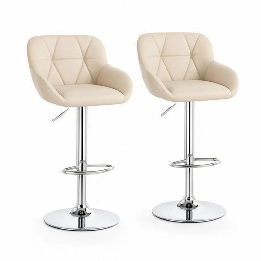 Set di 2 sgabelli in similpelle beige con base in metallo cromato