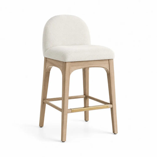 Sgabello in Legno di Rovere e Tessuto Bianco