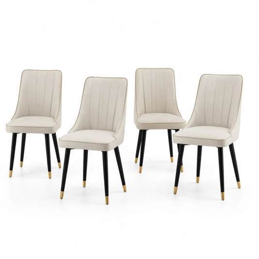 Set di 4 Sedie in Tessuto Crema con Gambe in Metallo e Dettagli Dorati