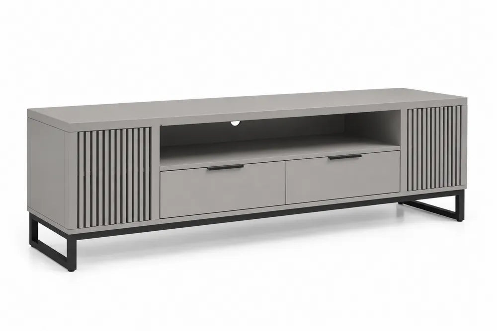 Mobile TV MDF Grigio con Piedi in Metallo Nero 180x40x55 cm