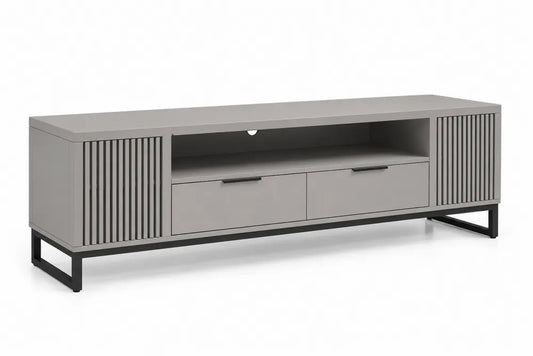 Mobile TV MDF Grigio con Piedi in Metallo Nero 180x40x55 cm