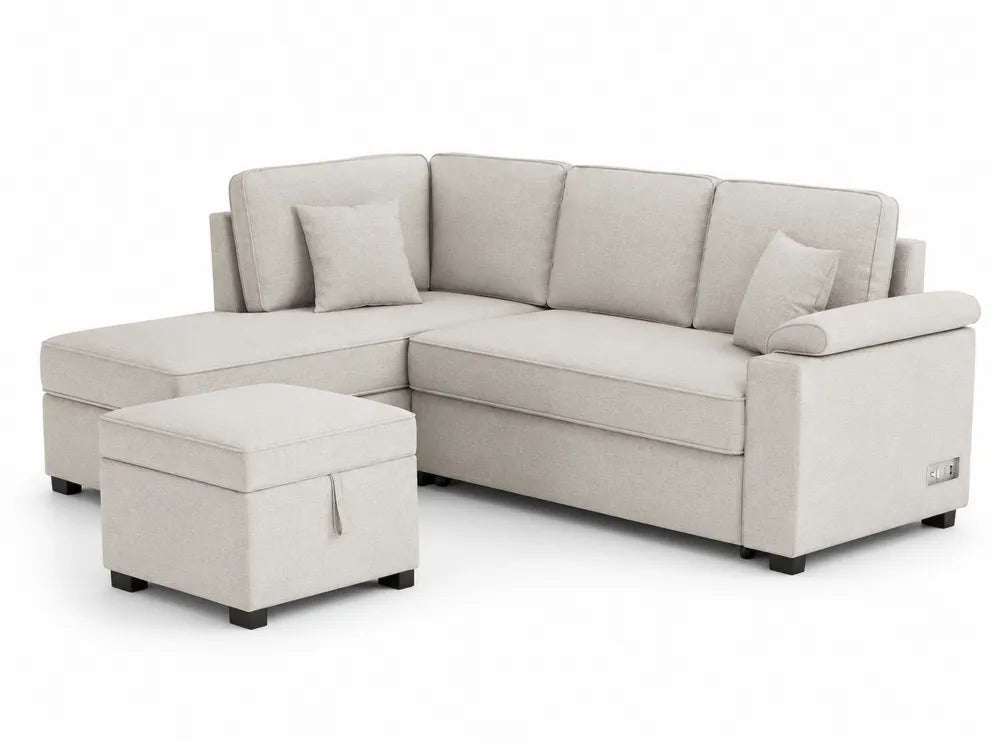 Divano angolare in tessuto Beige con Pouf