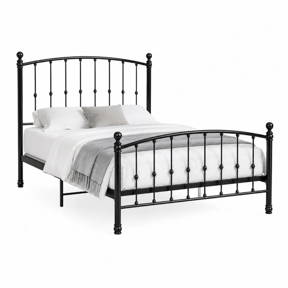 Letto Matrimoniale in Metallo Verniciato Nero con Testiera e Pediera