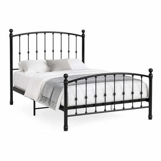 Letto Matrimoniale in Metallo Verniciato Nero con Testiera e Pediera