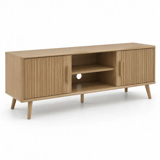 Mobile TV in Legno di Rovere con Ante a Doghe