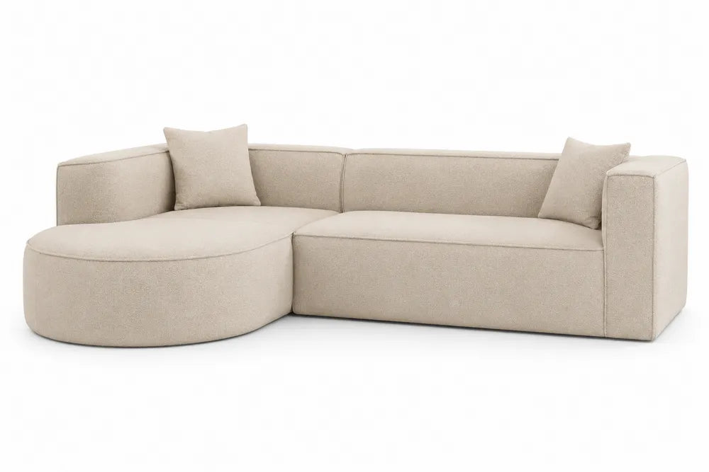 Divano ad angolo in tessuto poliestere beige con chaise longue