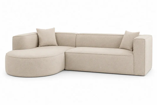 Divano ad angolo in tessuto poliestere beige con chaise longue
