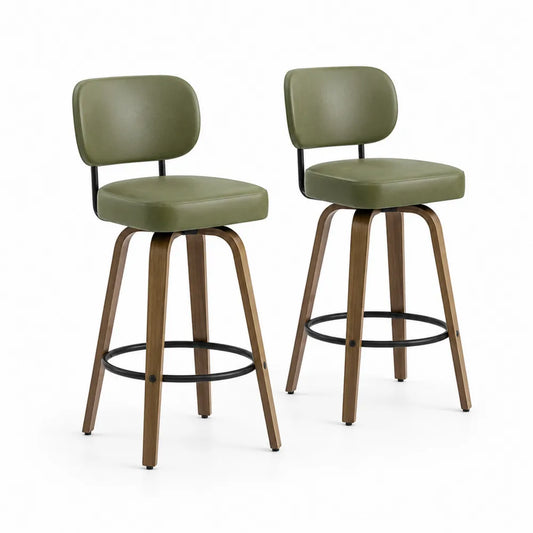 Set di sgabelli da bar girevoli in legno e PU verde