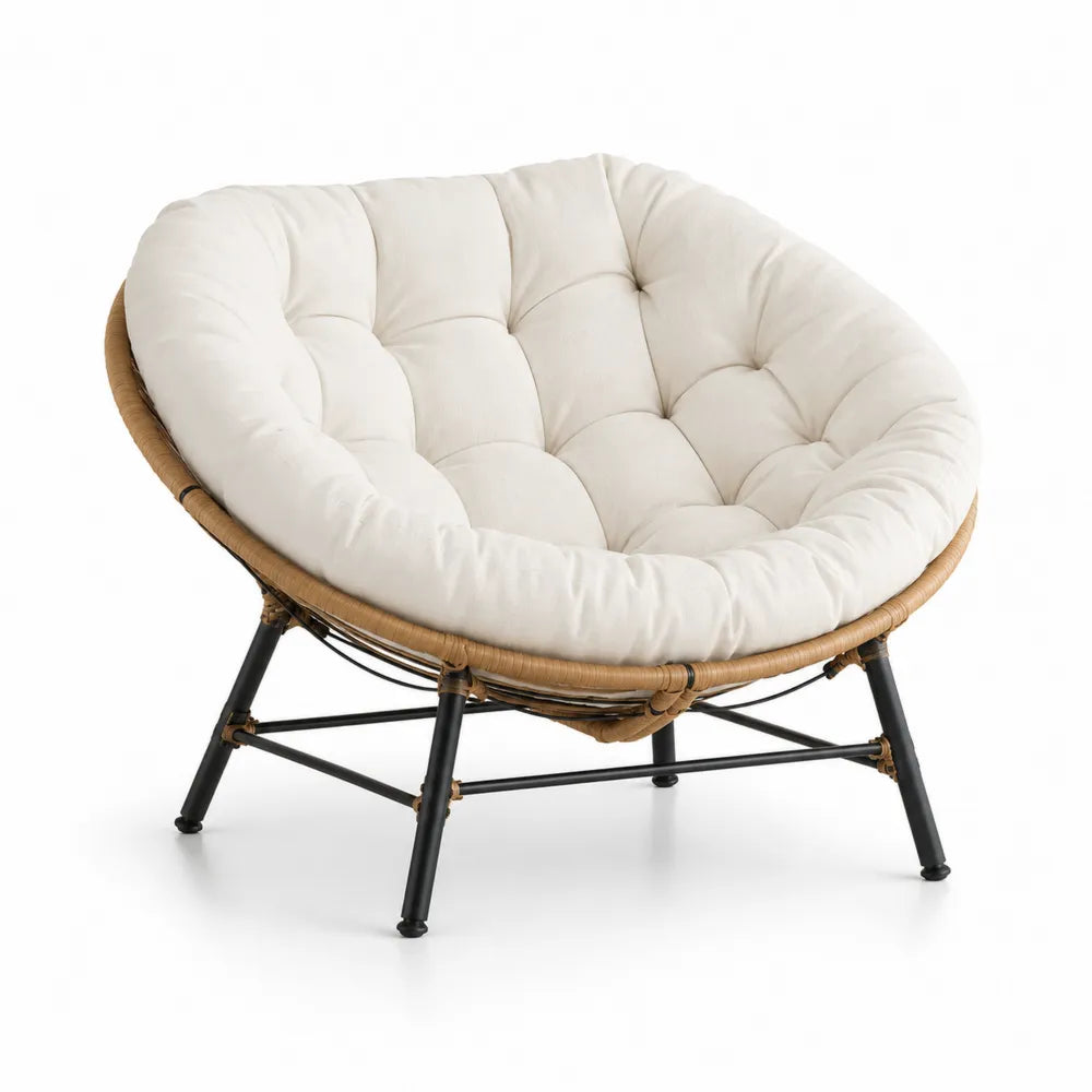 Sedia Papasan in Rattan e Metallo Crema