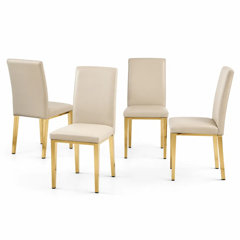 Set di 4 sedie in ecopelle Beige con gambe in metallo dorato