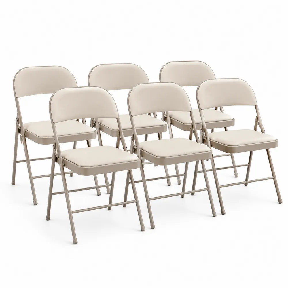 Set di 6 sedie pieghevoli in metallo e PU Beige